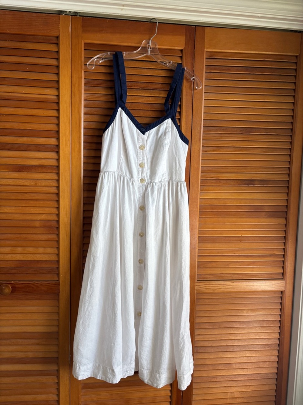 Maeve Strappy Button-Front White Midi Button-Front Dress with Navy Straps Sz 8 - Picture 14 of 16